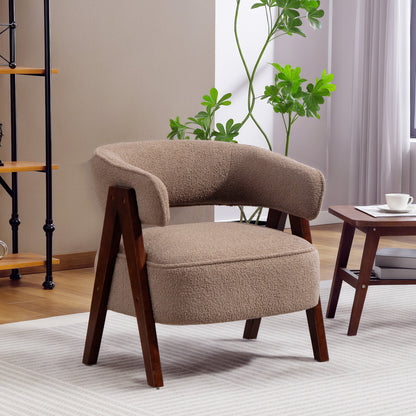 Sherpa Fleece Accent Chair with Wood Legs - Light Brown