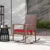 Outdoor PE Rattan Rocking Chair, Garden Glider Rocking Chair, Wicker Patio Chair Set with Armrest and Cushion, Wine Red