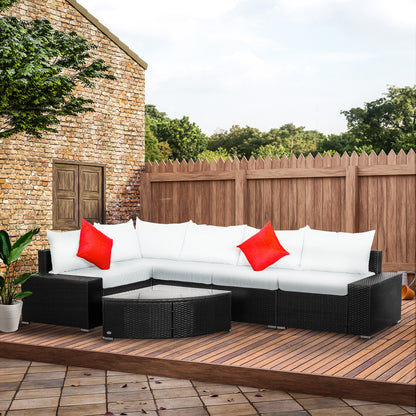Cream White 6-Piece Wicker Sofa Chair and Table Set