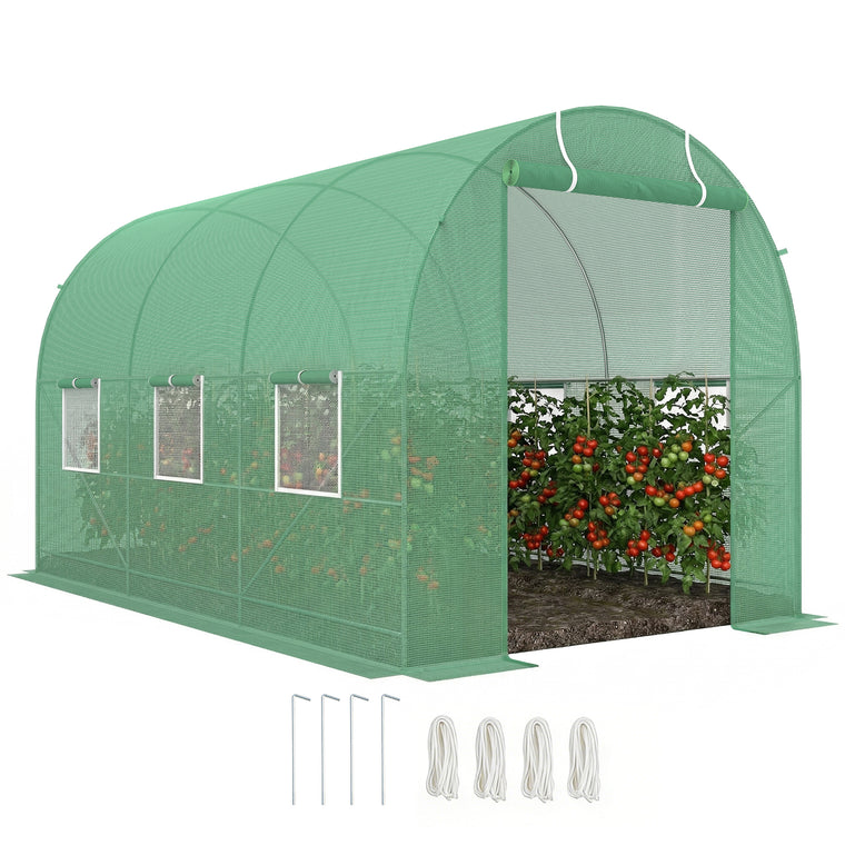 11.5' x 6.6' x 6.6' Green Tunnel Greenhouse with Roll Up Door