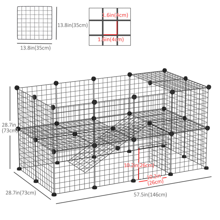 Black 40-Panel Portable Wire Bunny Hutch with Ramps