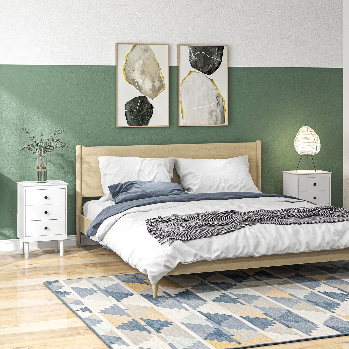 Set of Two Three-Drawer Modern Bedside Tables for Bedroom, White