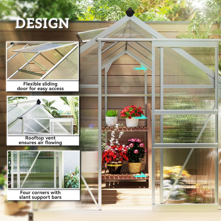 6' x 8' x 6.6' Silver Polycarbonate Greenhouse with Rain Gutter