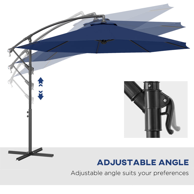 10' Navy Blue Banana Offset Umbrella with Crank & Cross Base