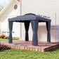 10' x 10' Outdoor Patio Gazebo Double Soft-top Garden Shelter Tent with Curtains, Mesh Screen Drapes, Dark Blue