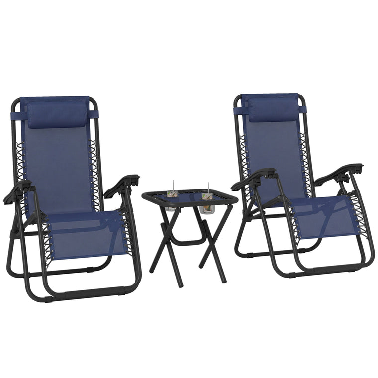 2-Piece Zero Gravity Chair Set with Side Table & Cupholders