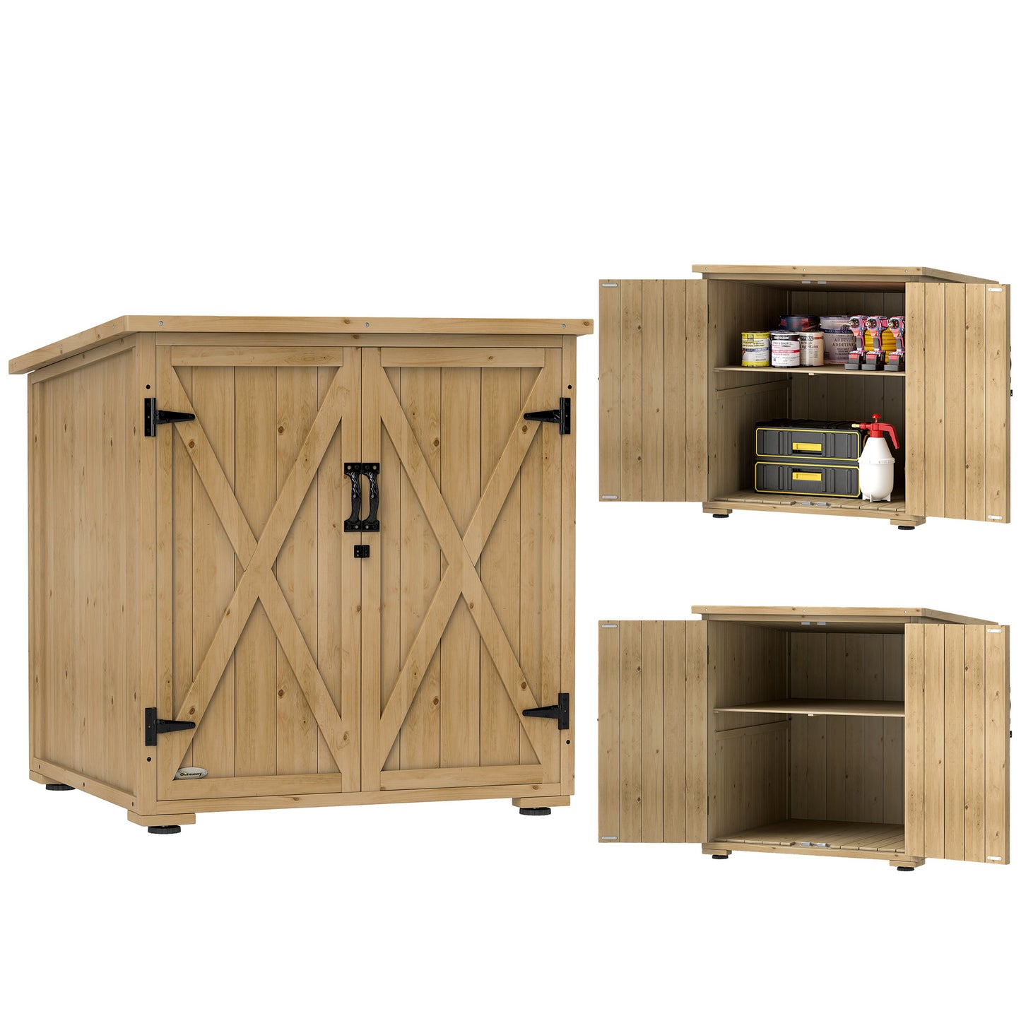 Wooden Outdoor Storage Cabinet, Garden Shed Potting Shed with Shelf and Double Doors, Natural