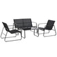 4 Piece Patio Furniture Set, Outdoor Conversation Set with Loveseat Sofa, Armchairs, Glass Top Coffee Table, Black
