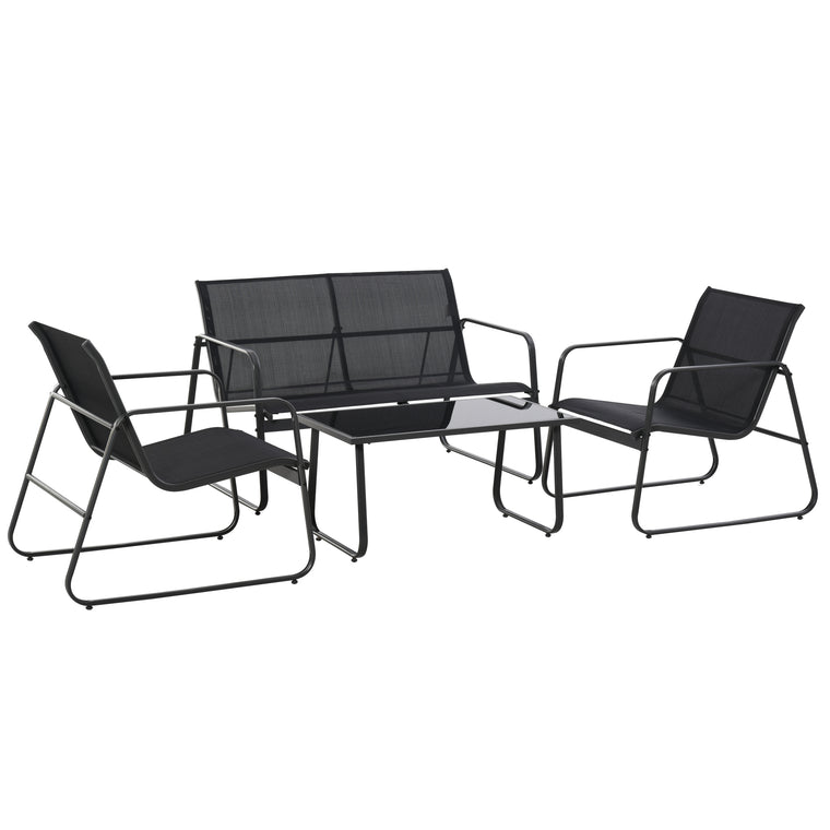 4-Piece Conversation Set with Sofa and Glass Coffee Table