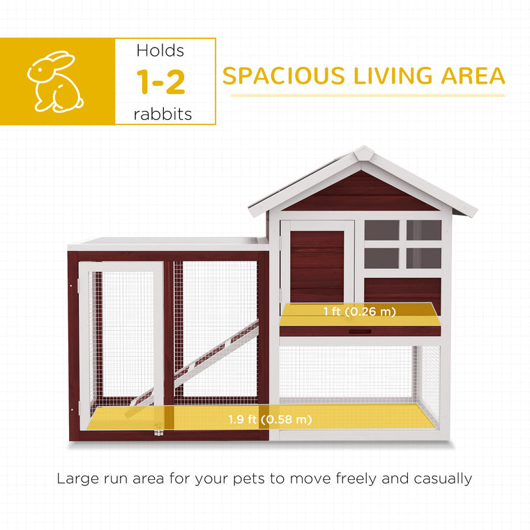 48" Brown Wooden Rabbit Hutch with Slant Roof & Run