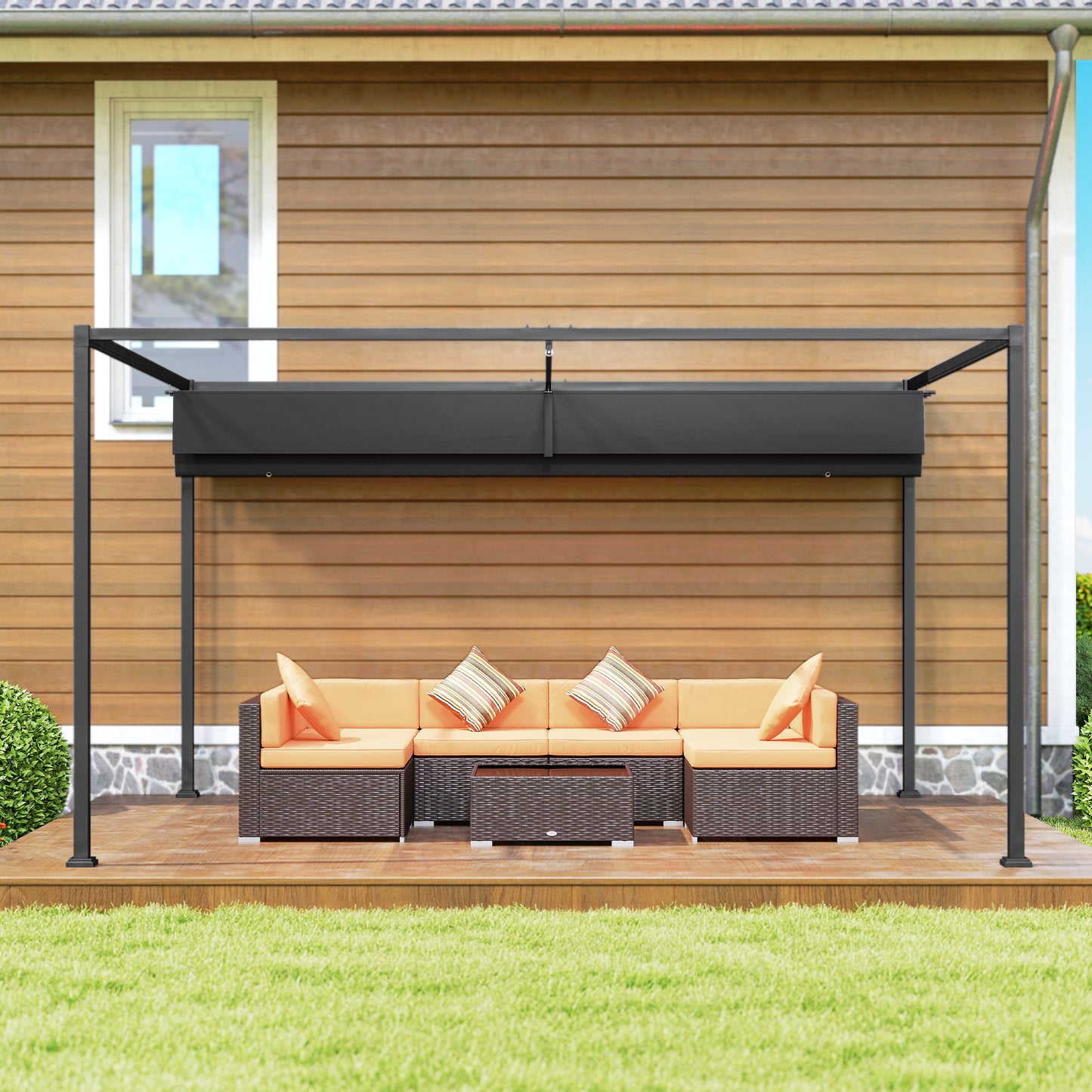 10' x 7' Black Patio Pergola with Retractable Canopy