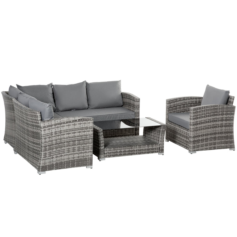 Grey 5-Piece Wicker Sectional Set with Coffee Table