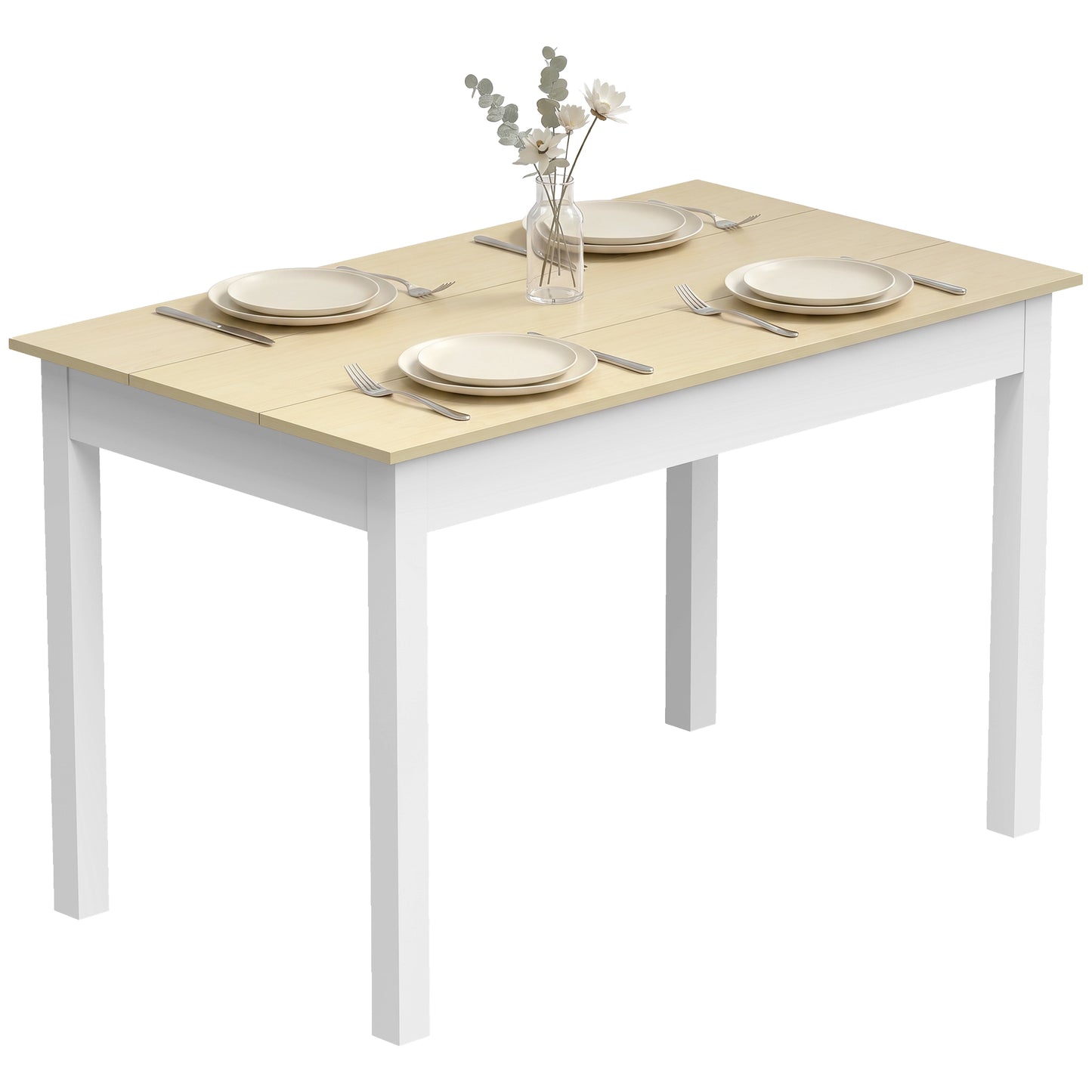 Kitchen Table, Dining Table for 4 to 6 People, 46.9" W x 27.6" D x 29.5" H, Oak