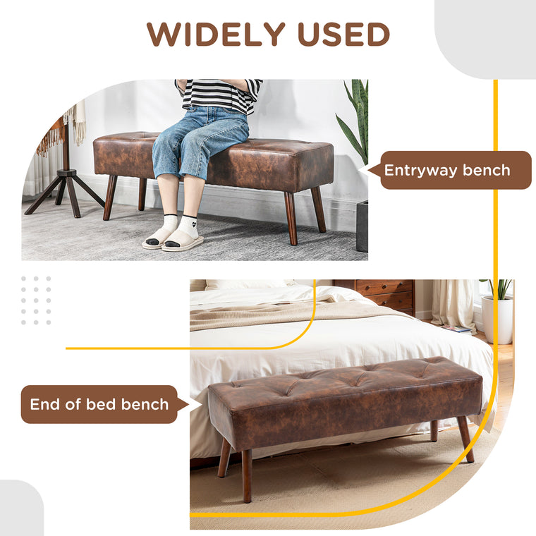 Tufted PU Leather End-of-Bed Bench - Brown