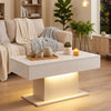 LED Coffee Table with Storage, High Gloss Modern Center Table with 2 Drawers and Remote Control for Living Room, White