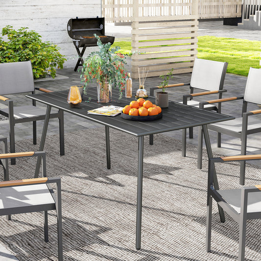 Rectangle Patio Dining Table for 6 Person, Metal Steel Slat Outdoor Table, for Lawn, Garden, 59" x 31.5" x 29", Grey