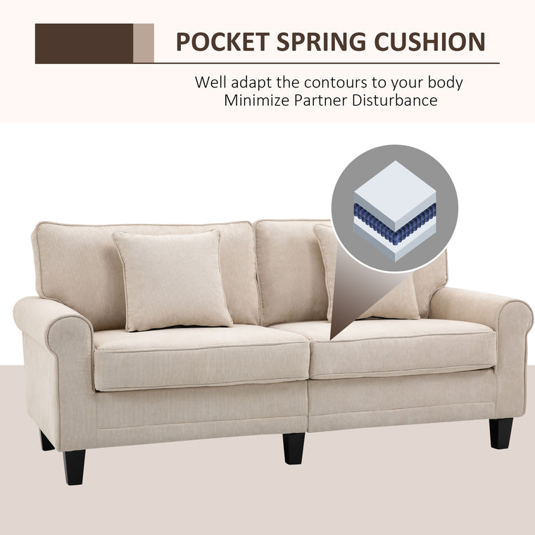3-Seater Corduroy Sofa with Wood Legs
