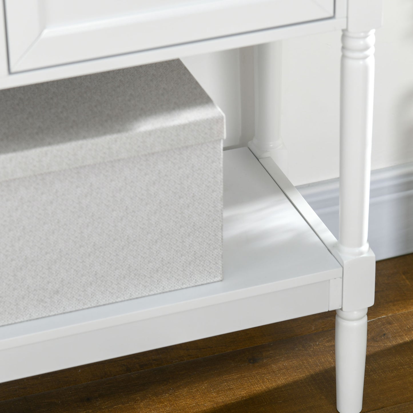 Vintage Console Table with 2 Drawers and Cabinets, Retro Sofa Table for Entryway, Living Room and Bedroom, White