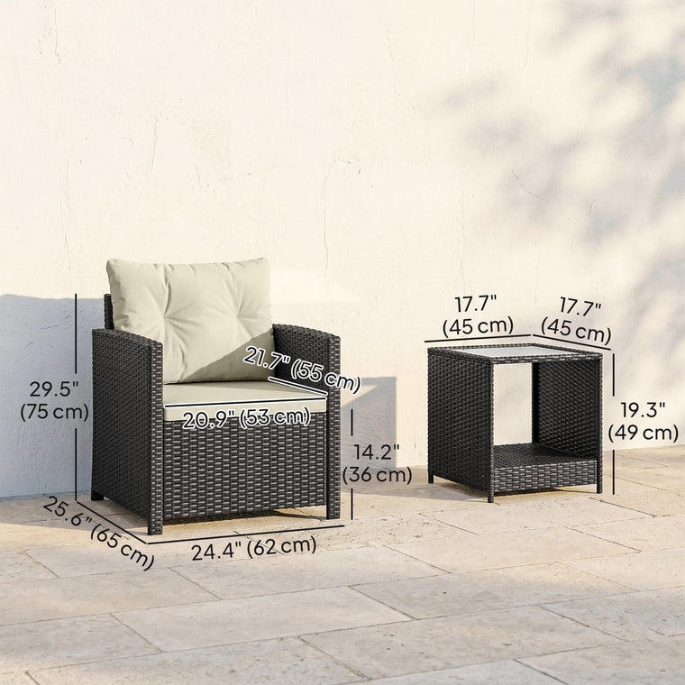 3-Piece Wicker Bistro Set with 2-Tier Glass Table