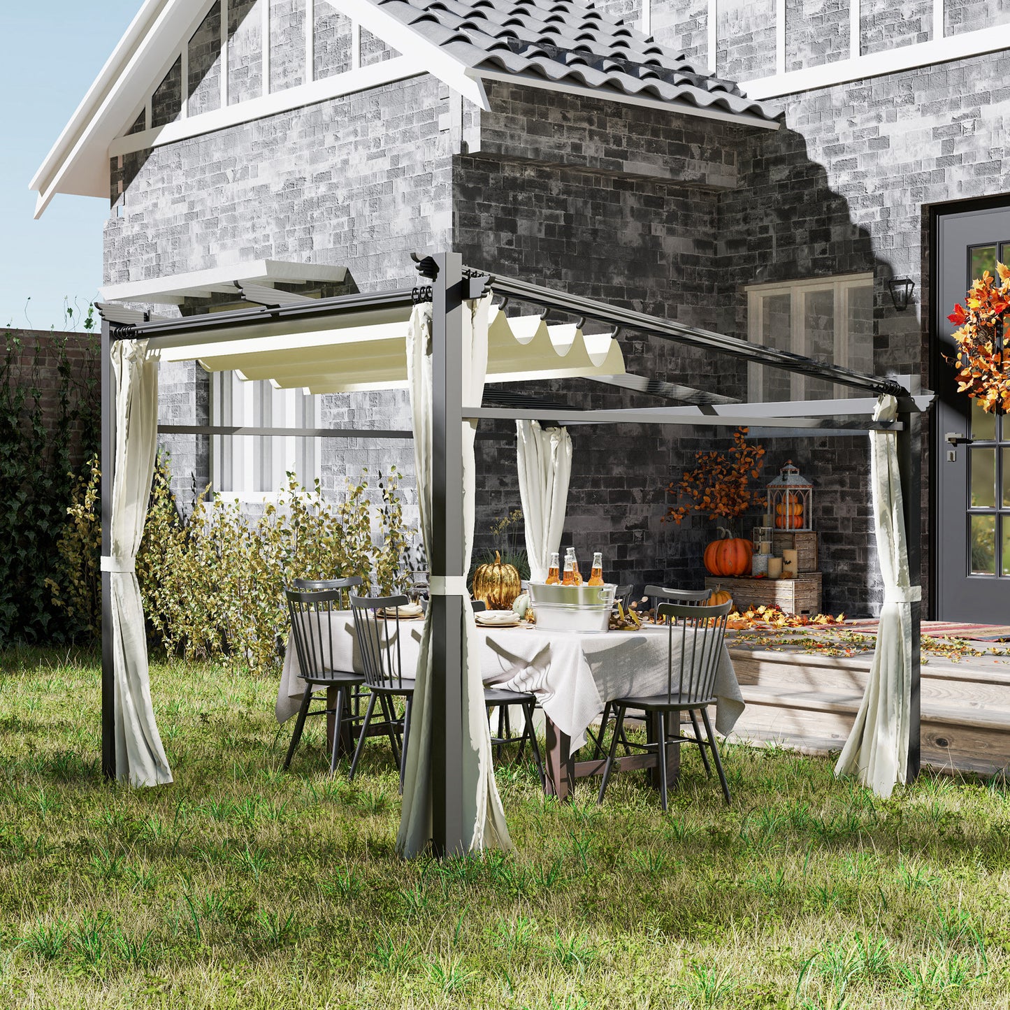 Metal Pergola with Sliding Roof Canopy, Retractable Pergola Canopy