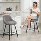 26" Counter Height Barstools Set of 2, Upholstered Swivel Bar Stools with Backrests and Armrests, Dark Grey