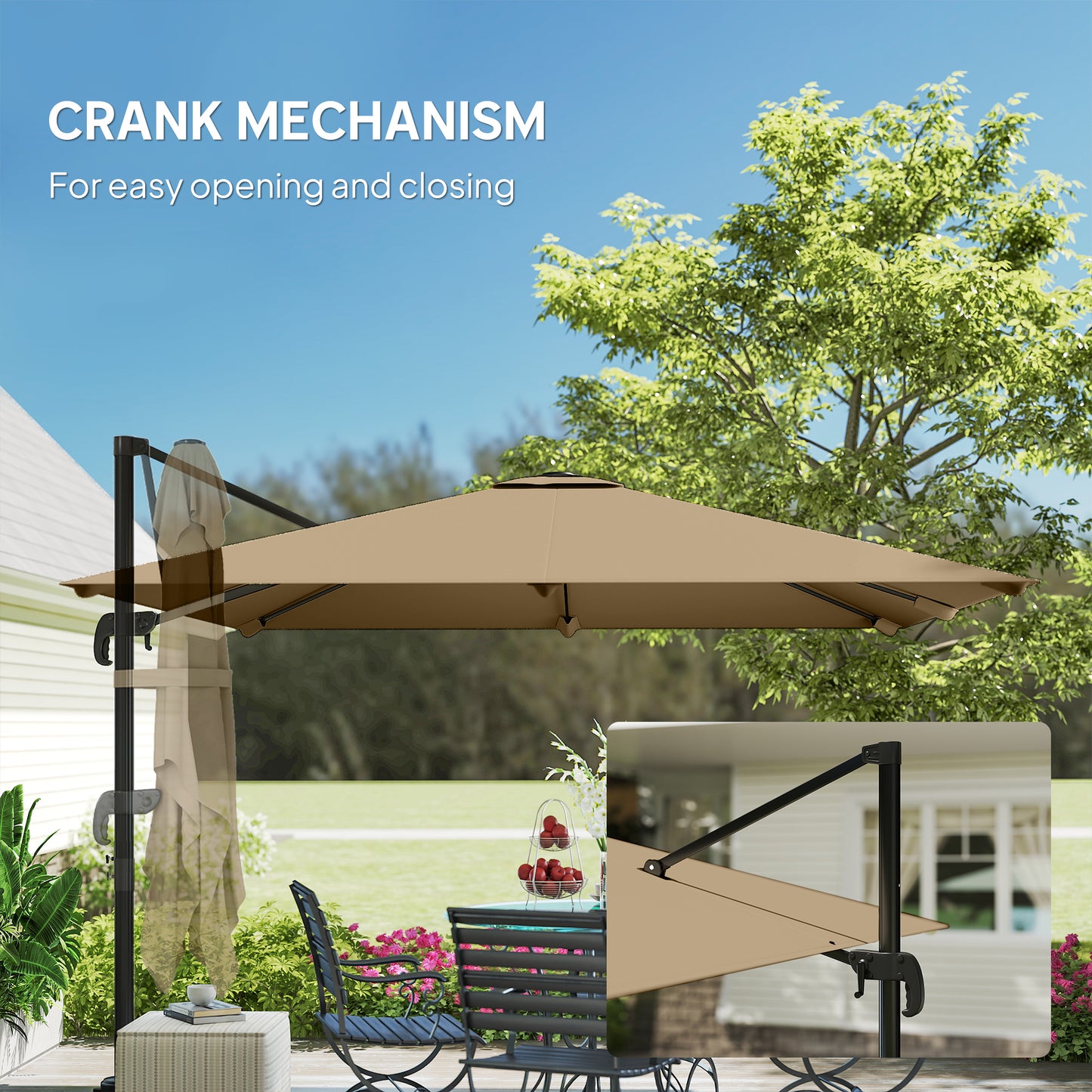 10 FT Cantilever Patio Umbrella, Square Patio Umbrella with Crank Handle, Cross Base and Tilt, 360° Rotation