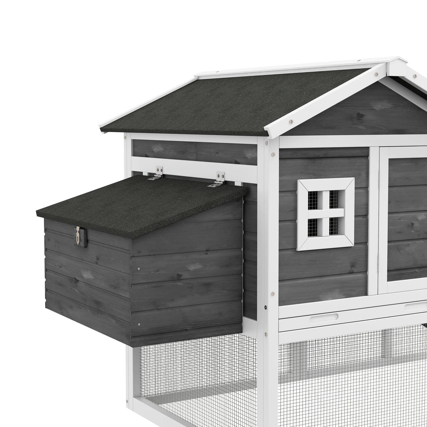 69" Wooden Chicken Coop with Run, Nesting Box, Tray, Grey