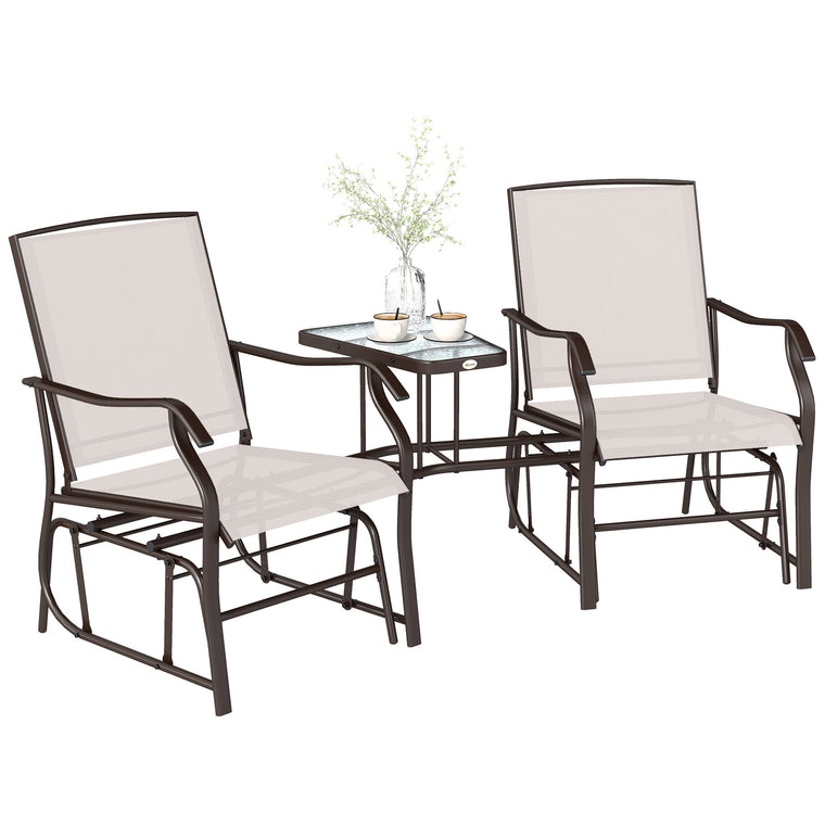 Beige Double Glider Chair with Glass Top Table