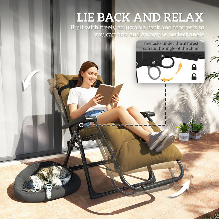2-Piece Folding Zero Gravity Lounger with Cushion & Headrest