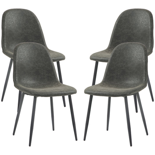 Retro Dining Chairs Set of 4, PU Leather - Dark Grey