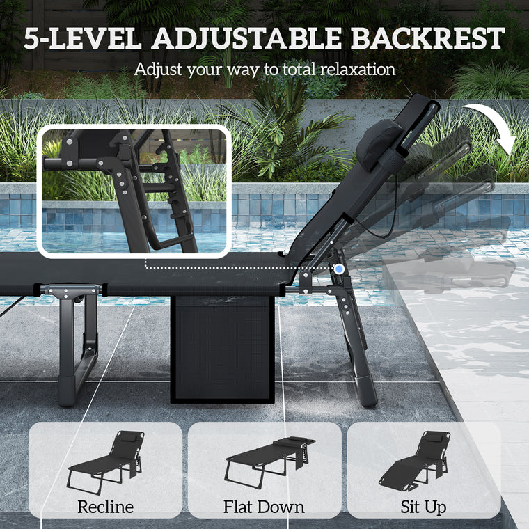29.5" Folding Chaise Lounge Set of 2 with Side Pocket