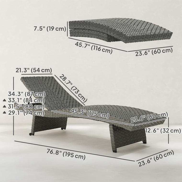 Folding Wicker Chaise Lounge, 4-Level Backrest