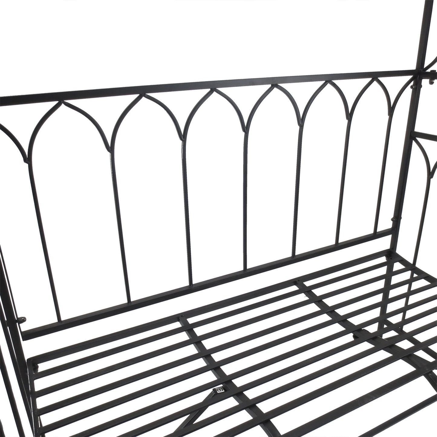 80" Tall Fairy Garden Arbor Arch with Bench Metal Outdoor Plant Climbing Support Trellis with 2 Seater Bench for Rose Vines Black