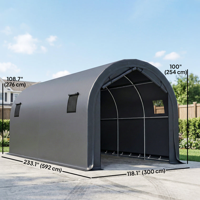 10' x 19' Dark Grey Heavy Duty Carport with Galvanized Frame