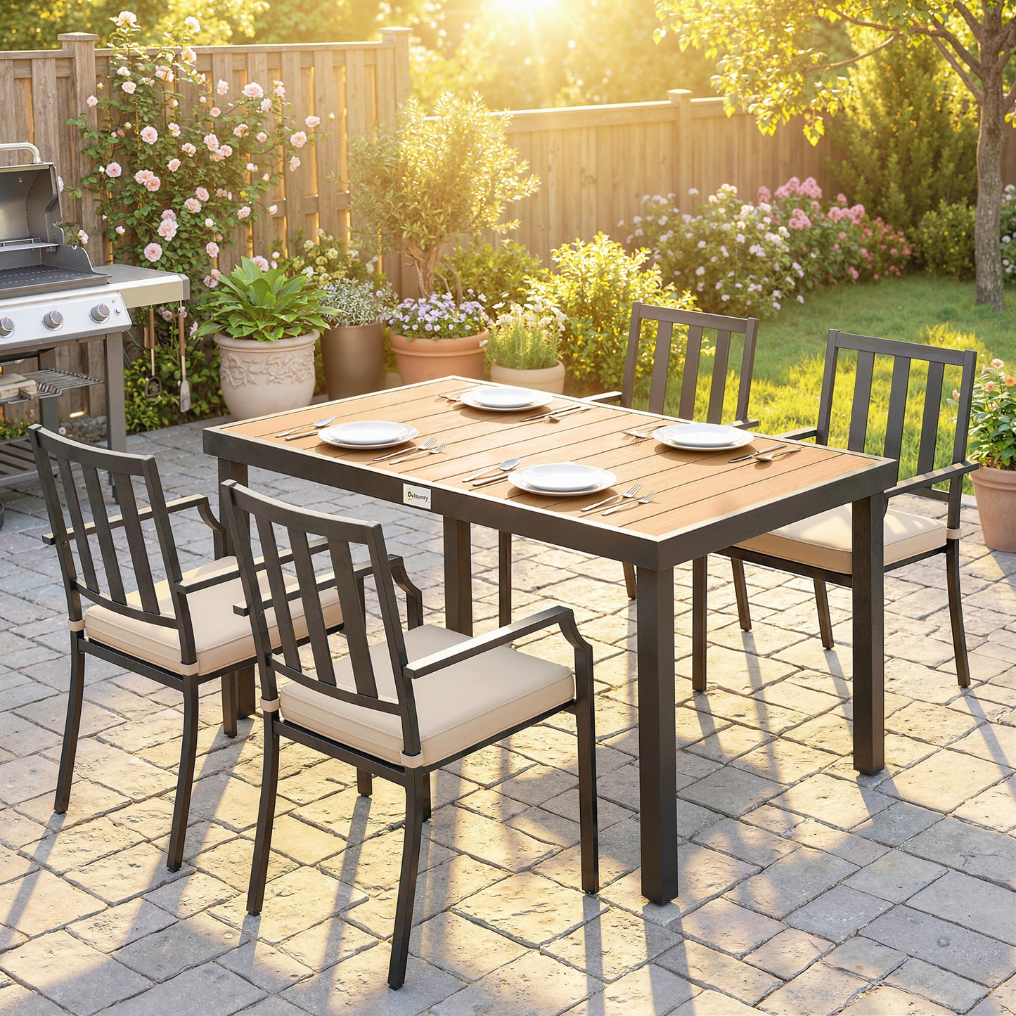 Aluminum Outdoor Dining Table for 6, Patio Rectangular Table, 47.2" x 35.4" x 29.1", Natural