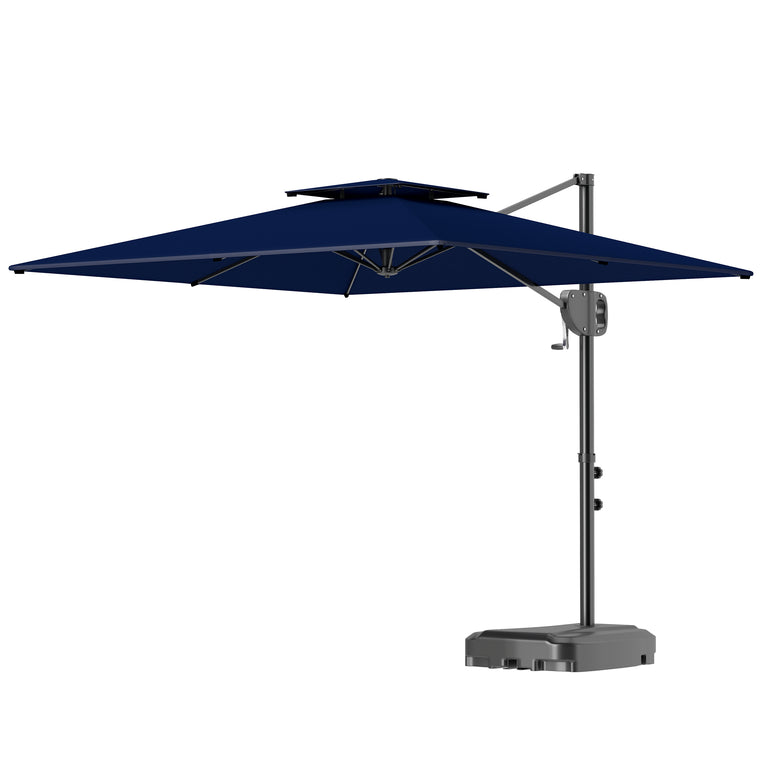 8' x 9' Dark Blue Square Cantilever Umbrella with Double Top