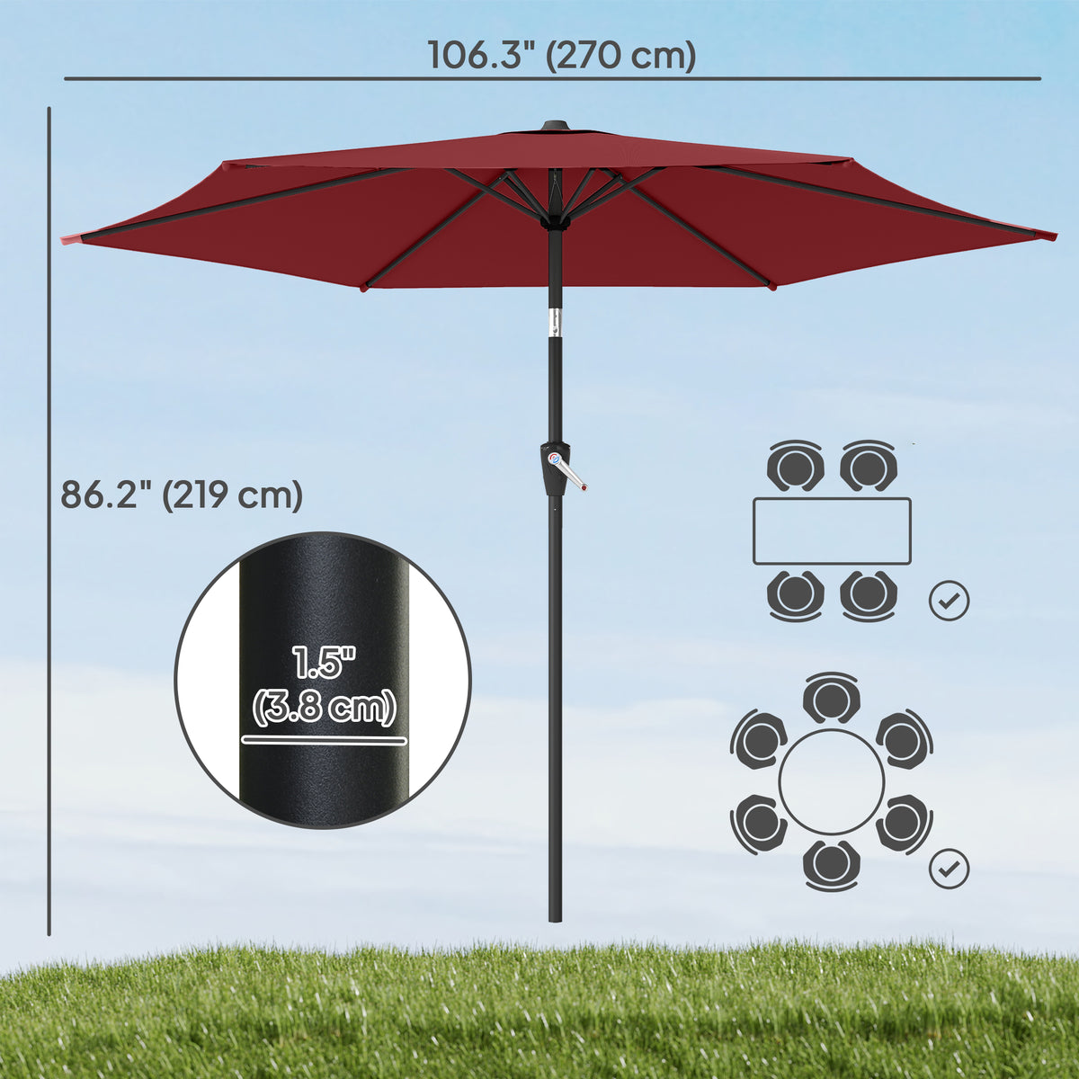 9' Patio Umbrella with 6 Ribs & UV Protection