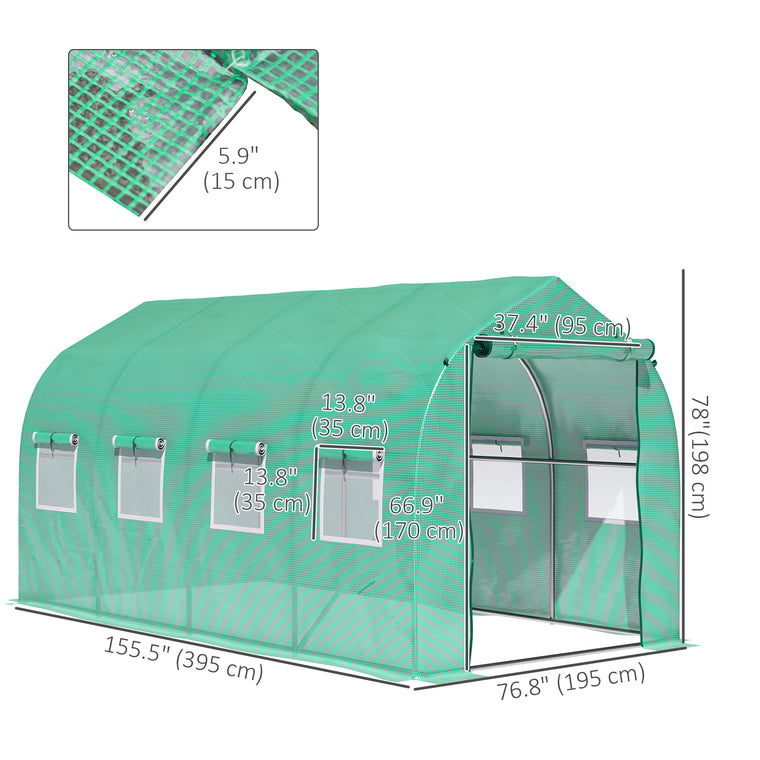 13' x 6.6' x 6.6' Green Polytunnel Greenhouse with Windows