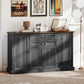 Farmhouse Sideboard with Charging Station and Thickened Top, 58" Buffet Cabinet with 2 Soft-Close Drawers, Black