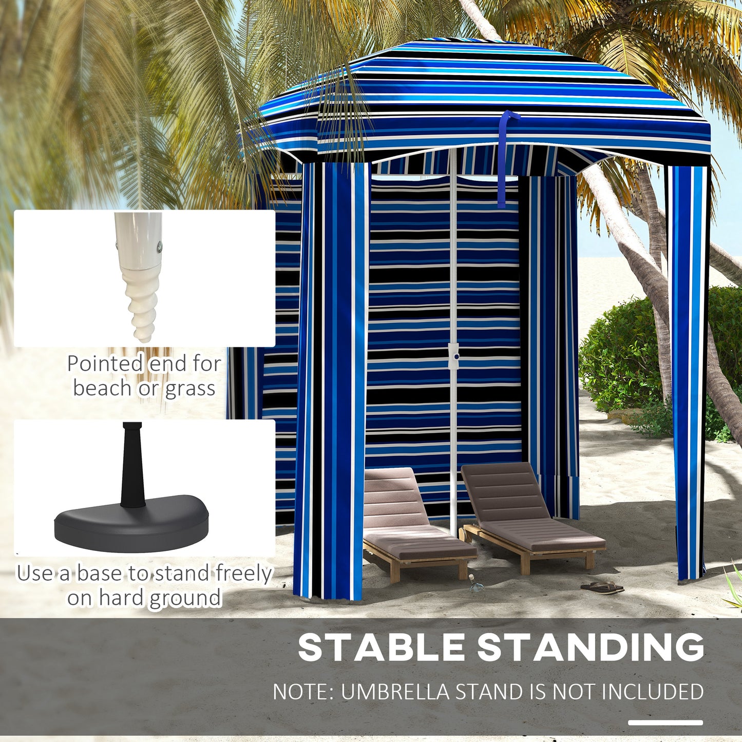 70.1" x 70.1" Blue Stripe Cabana Umbrella with Walls