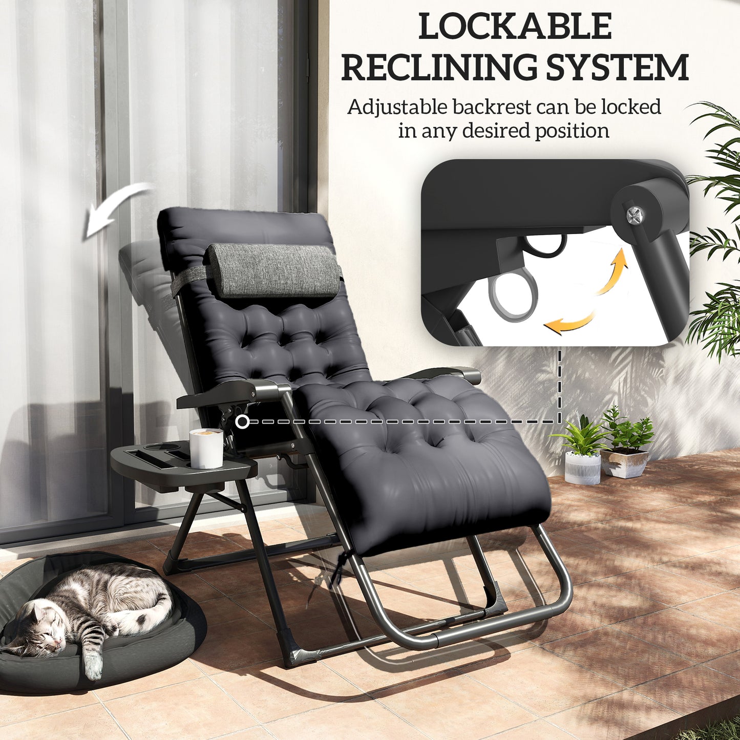 Padded Zero Gravity Chair, Folding Recliner Chair, Patio Lounger with Cup Holder, Adjustable Backrest, Removable Cushion for Outdoor, Deck, Poolside, Red