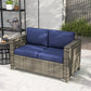 Wicker Outdoor Sofa, All Weather Patio Couch Loveseat with Cushions for Balcony, Deck, Garden, Poolside, Dark Blue
