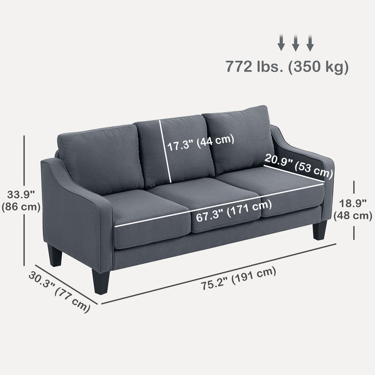 3-Seater Linen Sofa with Pocket Spring