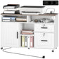 Mobile Printer Stand with Charging Station and USB Ports, Locking Filing Cabinet for A4 and Letter Size, White