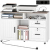 Mobile Printer Stand with Charging Station & Lock - White