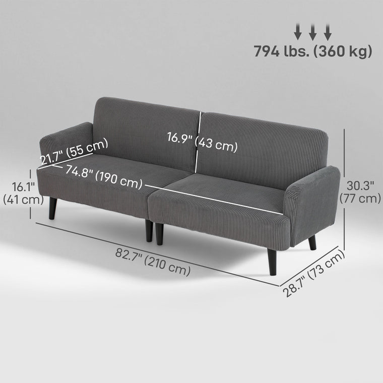 3-Seater Corduroy Loveseat with Rubberwood Legs