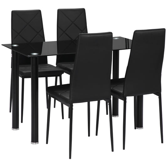 5-Piece Glass Dining Table Set for 4 - Black