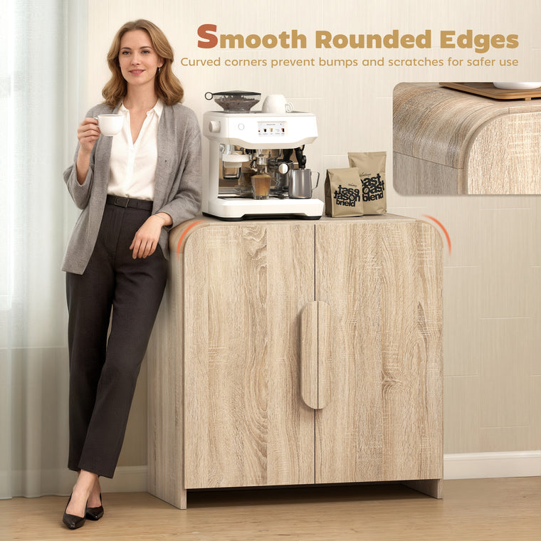 31.5" Sideboard Buffet Cabinet with Soft-Close Door - Natural Wood