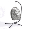 Hanging Egg Chair with Stand, Foldable Wicker Rattan Swing Chair with Thick Cushion, Light Grey