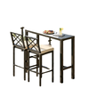 3 Piece Patio Bar Set, Outdoor Bar Table and Stools, Electrophoresis Steel Tabletop, X Back, Footrest, Cushions, Khaki